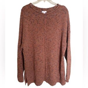 J. Jill Women Cinnamn Multi Confetti Cozy Retreat Tweed Sweater Fisherman Casual